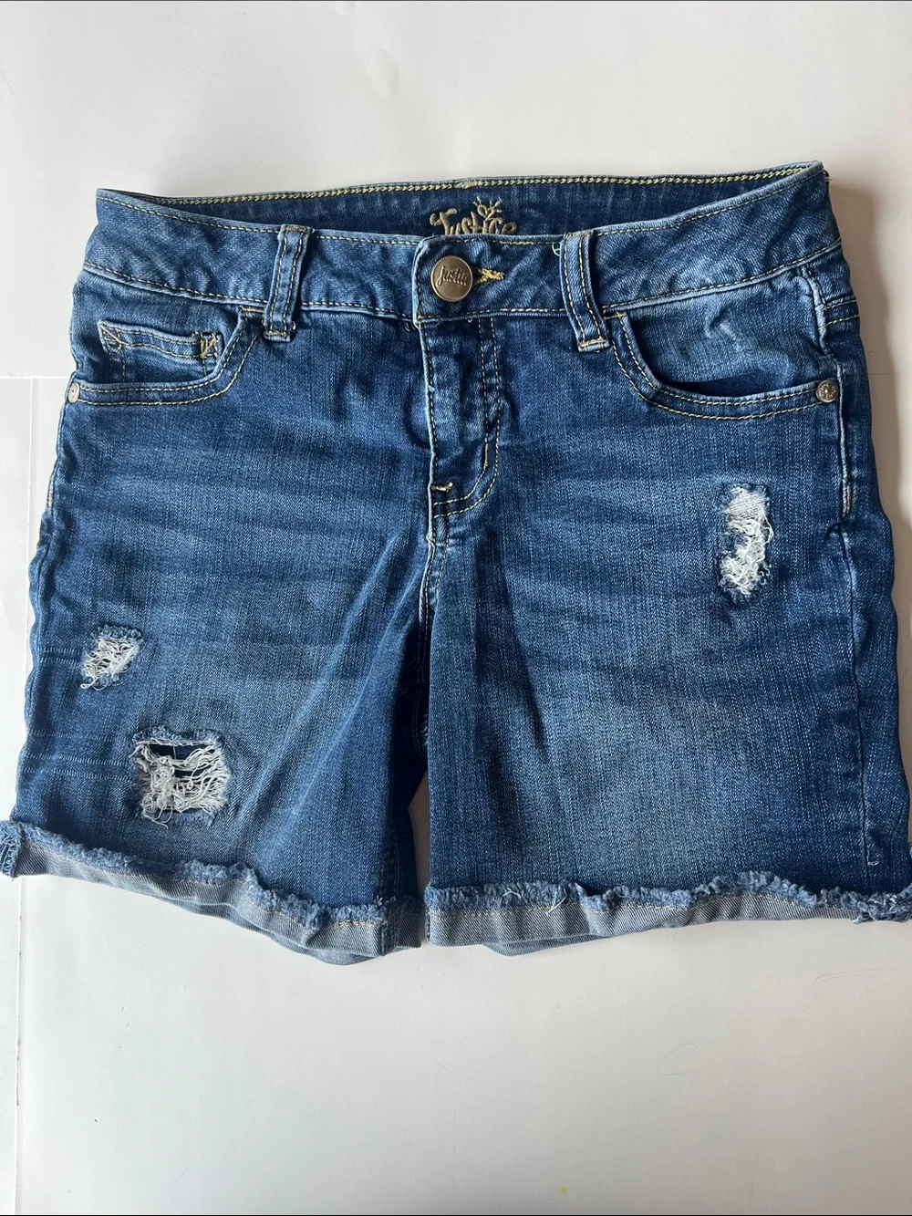 Justice Blue Distressed Denim Shorts